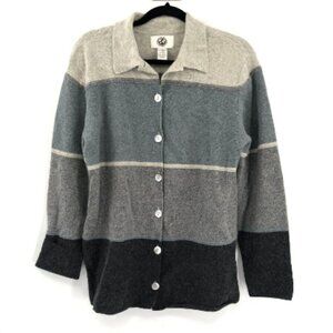 NATURAL INSTINCTS Cardigan Sweater Lambswool Angora Striped Knit Women M Layer